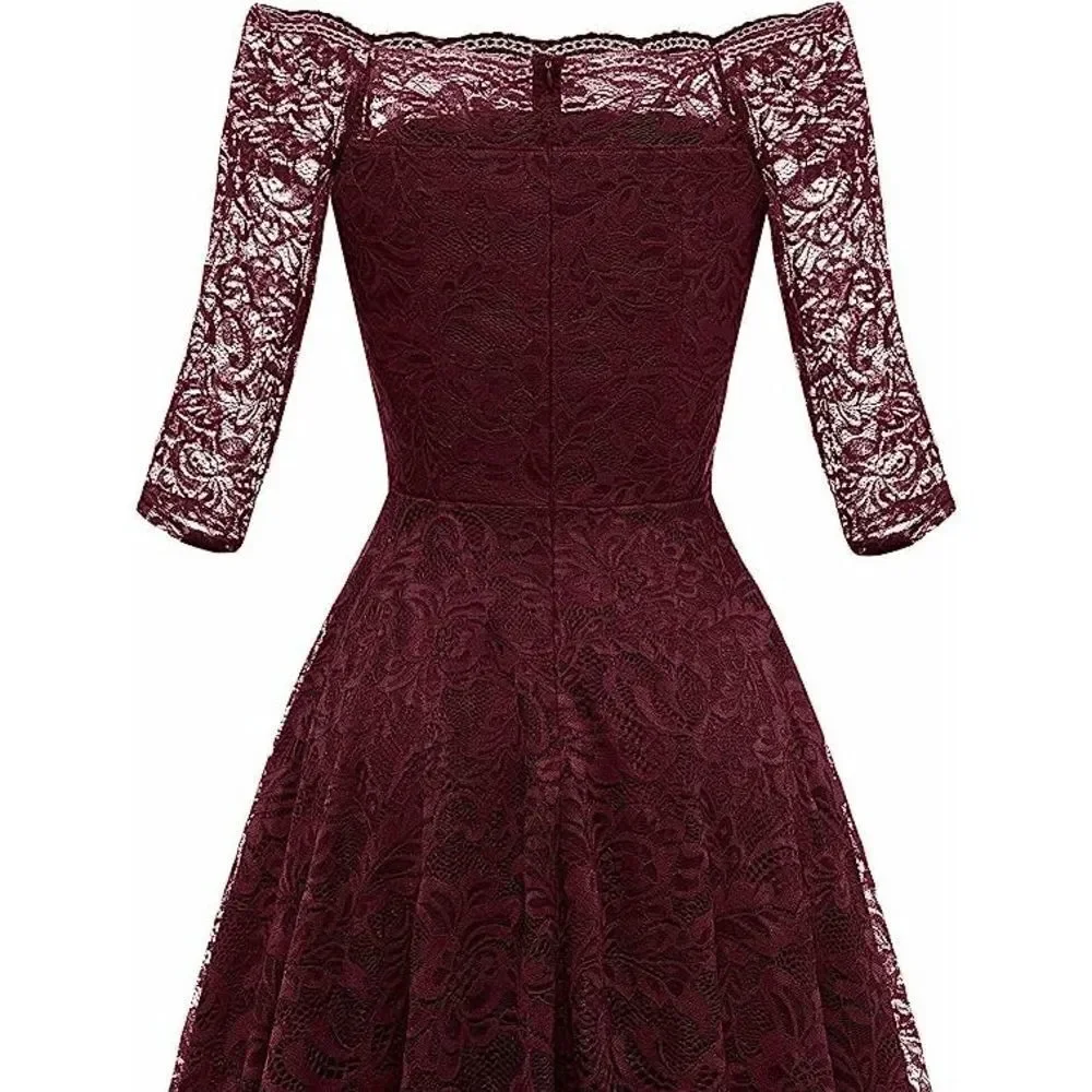 NWT Off Shoulder 3/4 Sleeve Retro Lace Cocktail Formal Bridesmaid Dress SIZE M